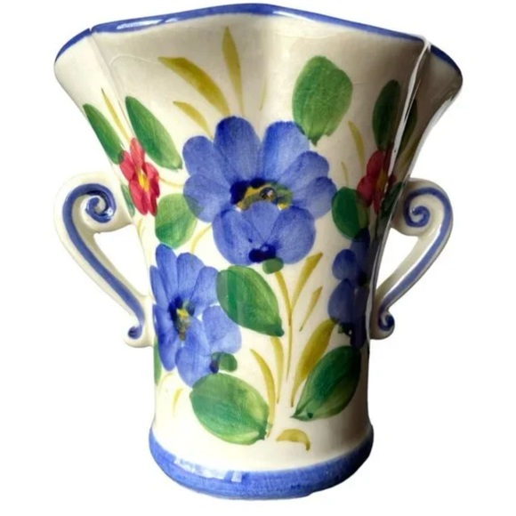 FTD Other - Vtg FTD Ceramic VASE Handpainted
Flowers Italy both side Handle brilliant color